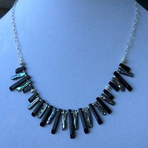 Blue goldstone, freshwater pearl, and sterling silver necklace